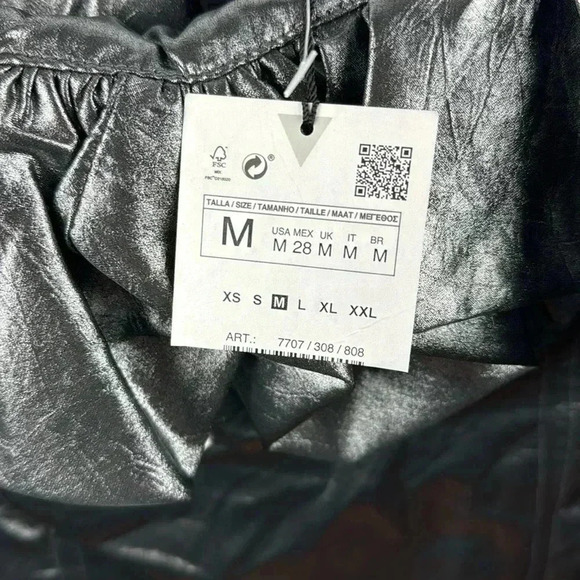 ZARA MINI COCKTAIL/PARTY DRESS SZ M METALLIC FABRIC RUFFLED TOP THIN STRAPS NWT - Picture 2 of 6